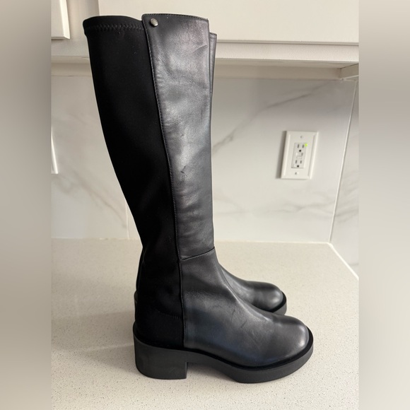 Stuart Weitzman Black Gotham Leather and Microstretch Knee Boots Size 9.5 - Picture 3 of 8